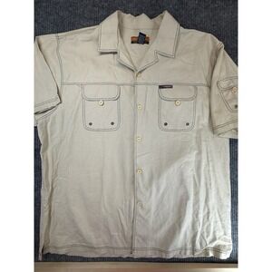 Veezo Wear Shirt Mens 3XL Khaki Beige Pockets Safari Pockets Linen VTG‎ 90's Y2K